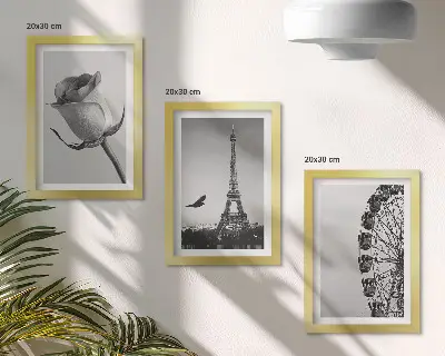 Triptyk med Eiffeltornet och pariserhjulet tavla med ram och monokromt motiv