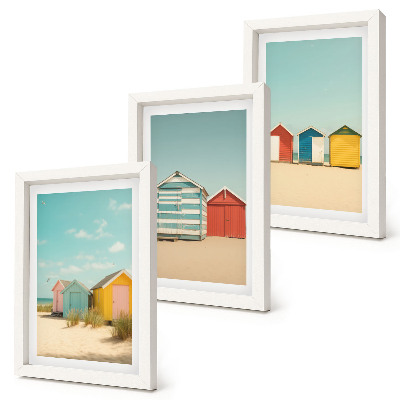 Posterpaket Färgglada strandhus på en solig dag