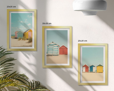 Posterpaket Färgglada strandhus på en solig dag
