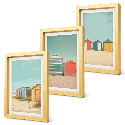 Triptyk tavla med ram Färgglada strandhus i sommarsolen