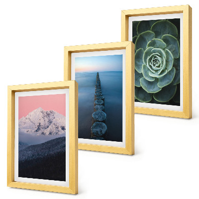 Triptyk tavla med ram Berg med rosa himmel, vatten och gröna suckulenter