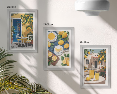 Tavelvägg med 3 tavlor Lemonad med italiensk utsikt och en uteplats i solen
