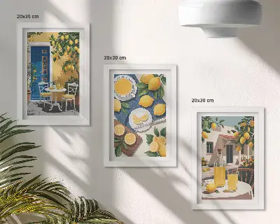 Tavelvägg med 3 tavlor lemonad med italiensk utsikt och solig uteplats