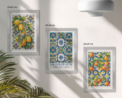 Triptyk tavla med ram Citrus och färgglada abstrakta mönster affischer