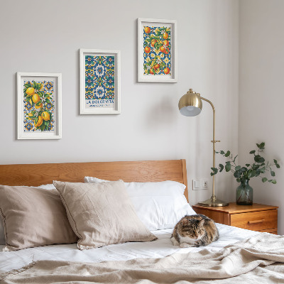 Triptyk tavla med ram Citrus och färgglada abstrakta mönster affischer