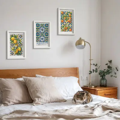 Triptyk med abstrakta citrusmönster tavlor med ram