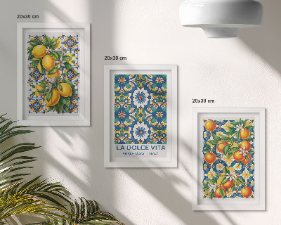 Triptyk tavla med ram Citrus och färgglada abstrakta mönster affischer