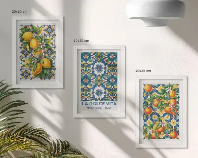 Triptyk med abstrakta citrusmönster tavlor med ram