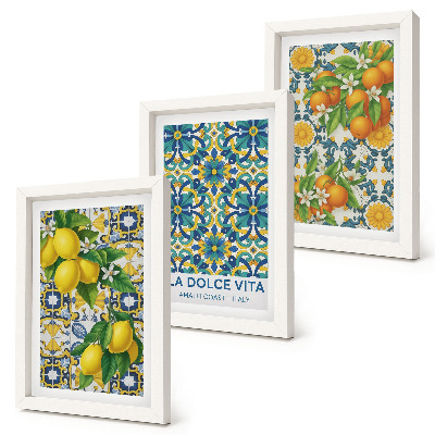 Tavelvägg med 3 tavlor Citronblommor och apelsiner i italiensk stil