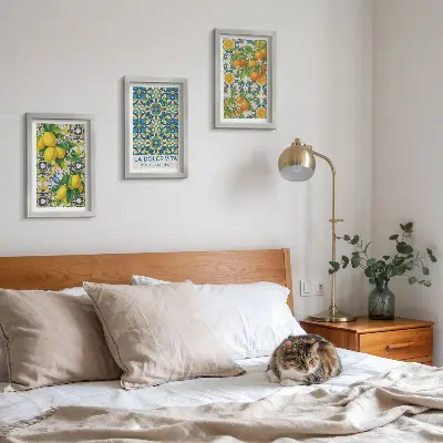 Tavelvägg med 3 tavlor med motiv av citronblommor och apelsiner i italiensk stil