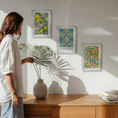 Tavelvägg med 3 tavlor Citronblommor och apelsiner i italiensk stil