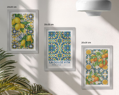 Tavelvägg med 3 tavlor Citronblommor och apelsiner i italiensk stil