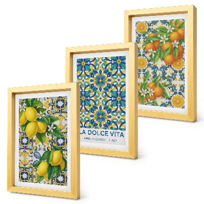 Tavelvägg med 3 tavlor Citronblommor och apelsiner i italiensk stil