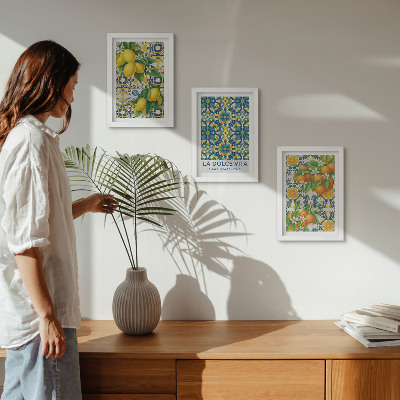 Tavelvägg med 3 tavlor Citronblommor och apelsiner i italiensk stil