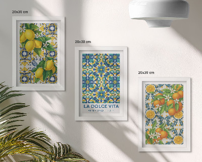 Tavelvägg med 3 tavlor Citronblommor och apelsiner i italiensk stil