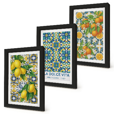 Tavelvägg med 3 tavlor Citronblommor och apelsiner i italiensk stil