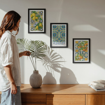 Tavelvägg med 3 tavlor Citronblommor och apelsiner i italiensk stil
