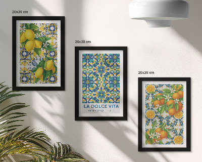 Tavelvägg med 3 tavlor Citronblommor och apelsiner i italiensk stil