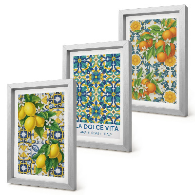 Tavelvägg med 3 tavlor Citronblommor och apelsiner i italiensk stil