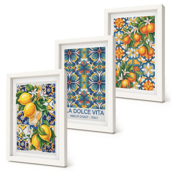Posterpaket Citron- och apelsinblommor i färgglada mönster