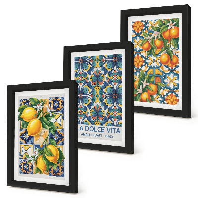 Posterpaket Citron- och apelsinblommor i färgglada mönster
