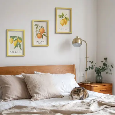 Triptyk med motiv av citroner och apelsiner från Amalfikusten tavla med ram