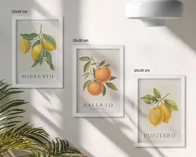 Triptyk med motiv av citroner och apelsiner från Amalfikusten tavla med ram