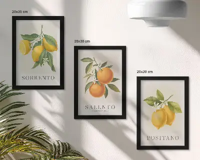 Triptyk med motiv av citroner och apelsiner från Amalfikusten tavla med ram