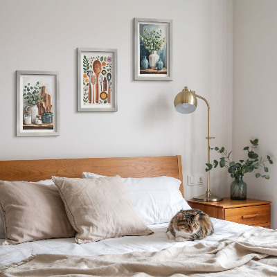 Tavelvägg med 3 tavlor Kökstillbehör med växter i modern stil