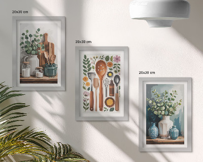 Tavelvägg med 3 tavlor Kökstillbehör med växter i modern stil