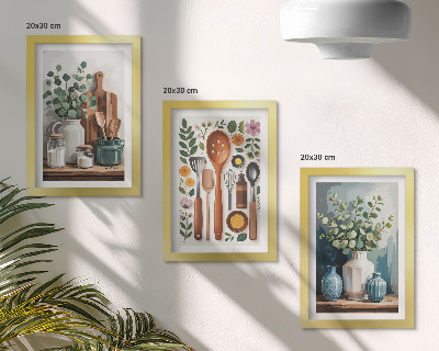 Tavelvägg med 3 tavlor Kökstillbehör med växter i modern stil
