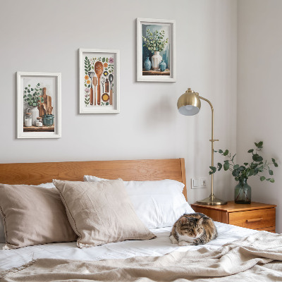 Tavelvägg med 3 tavlor Kökstillbehör med växter i modern stil