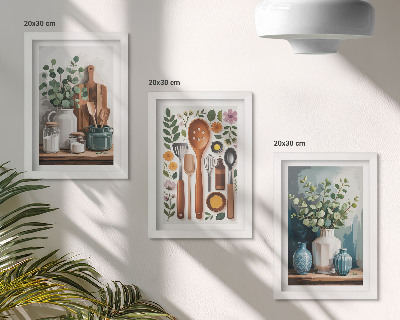 Tavelvägg med 3 tavlor Kökstillbehör med växter i modern stil