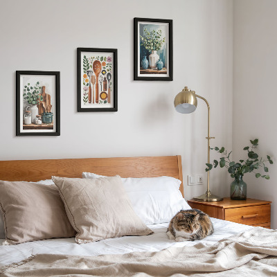 Tavelvägg med 3 tavlor Kökstillbehör med växter i modern stil