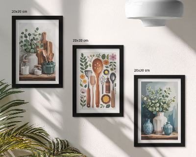 Tavelvägg med 3 tavlor Kökstillbehör med växter i modern stil