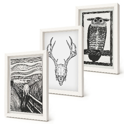 Posterpaket Inspirerad av Scream-bilden med en skalle och uggla i grafisk stil