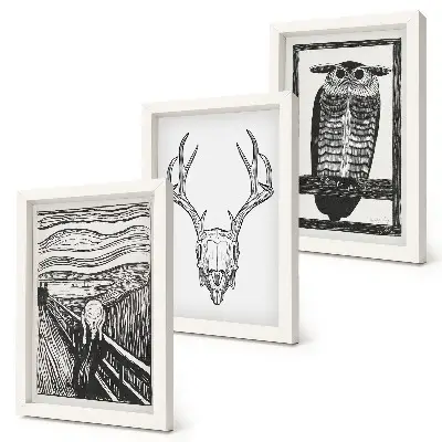 Posterpaket inspirerad av Scream med skalle och uggla i grafisk stil