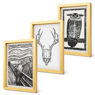 Posterpaket Inspirerad av Scream-bilden med en skalle och uggla i grafisk stil