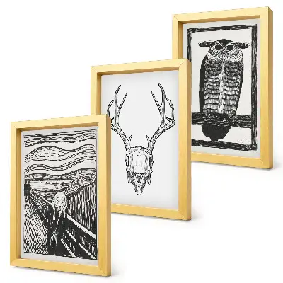 Posterpaket inspirerad av Scream med skalle och uggla i grafisk stil