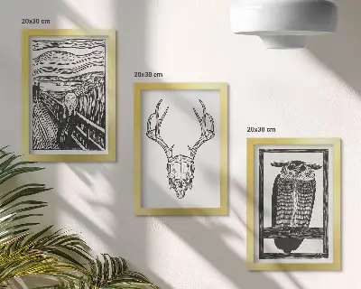 Posterpaket inspirerad av Scream med skalle och uggla i grafisk stil