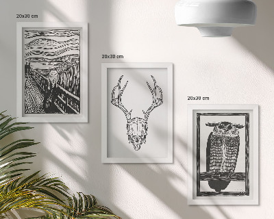 Posterpaket Inspirerad av Scream-bilden med en skalle och uggla i grafisk stil
