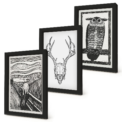 Posterpaket Inspirerad av Scream-bilden med en skalle och uggla i grafisk stil