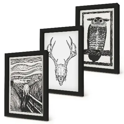 Posterpaket inspirerad av Scream med skalle och uggla i grafisk stil