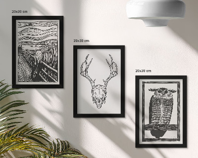 Posterpaket Inspirerad av Scream-bilden med en skalle och uggla i grafisk stil