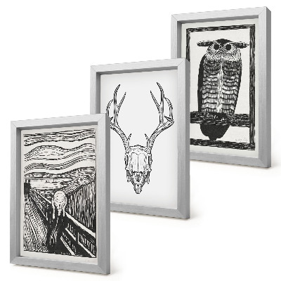 Posterpaket Inspirerad av Scream-bilden med en skalle och uggla i grafisk stil
