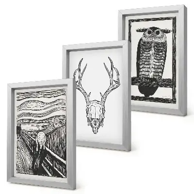 Posterpaket inspirerad av Scream med skalle och uggla i grafisk stil