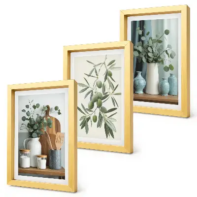Triptyk med gröna oliver och eukalyptusgrenar tavla med ram
