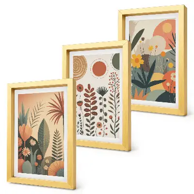 Posterpaket med boho-inspirerade växtmönster i varma nyanser