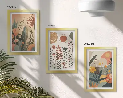 Posterpaket med boho-inspirerade växtmönster i varma nyanser