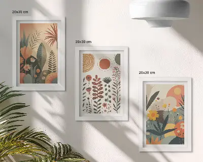 Posterpaket med boho-inspirerade växtmönster i varma nyanser